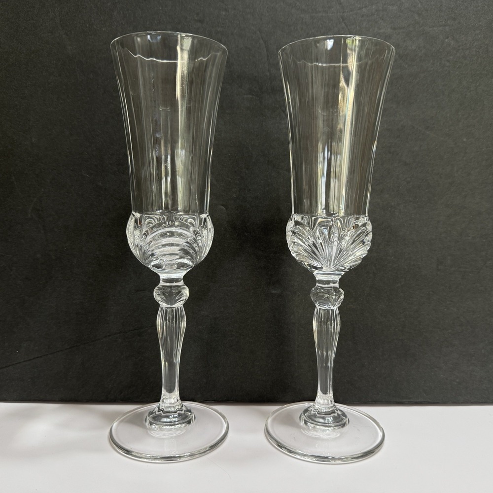 Lot of 2 Royal Crystal Rock RCR  8 1/2" Lead Crystal Champaign Flute Glass Italy
